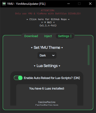 YMU Screenshot - Settings Tab v1.1.4